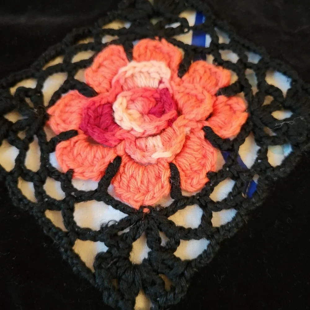 Vintage Granny Squares Crochet Floral Afghan‎ Vintage Coverlet Bedspread Blanket